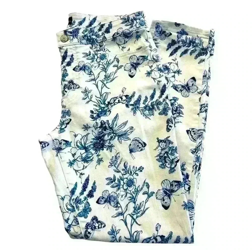 Talbots Slim Ankle Jean Size 6 Floral Butterfly Print